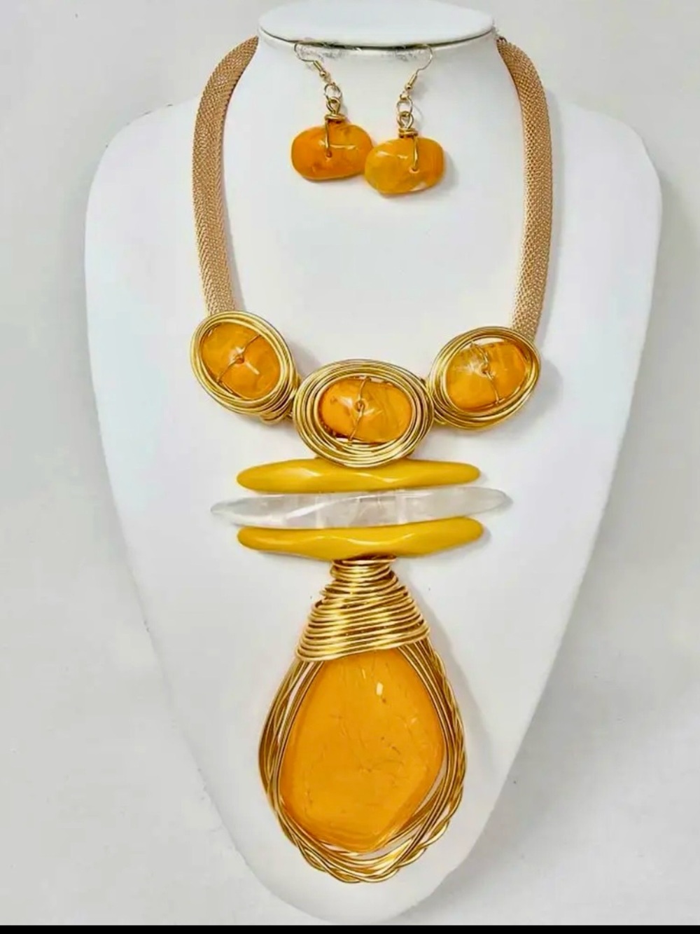 Gold-Tone Yellow Statement Necklace & Earrings Set